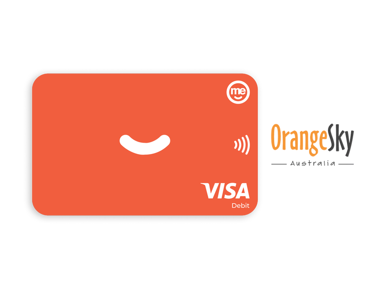 Orange ME Bank Visa debit card supporting Orange Sky partnership