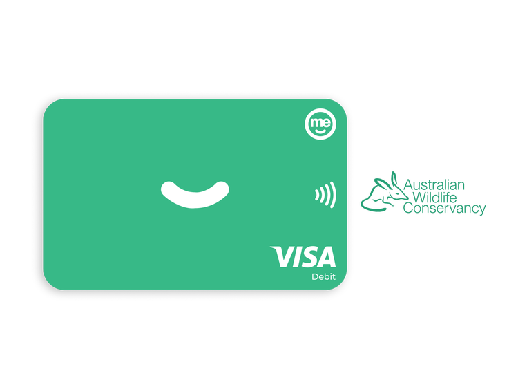 Green ME Bank Visa debit card supporting Australian Wildlife Conservancy