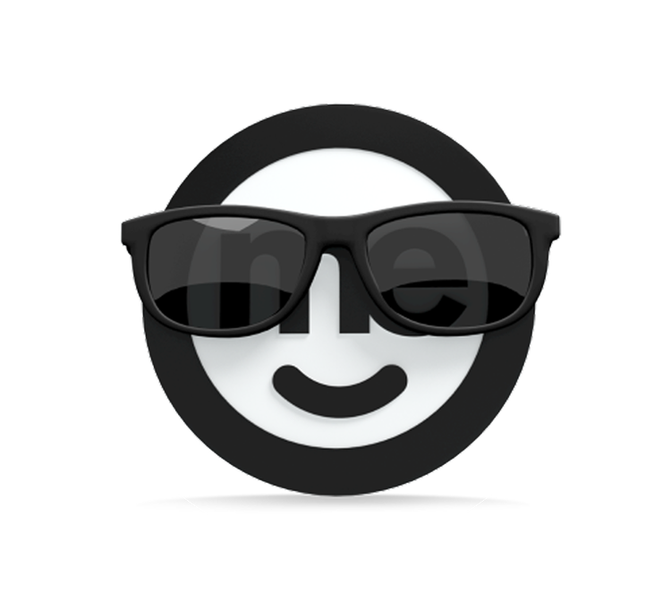 ME Bank logo character wearing black sunglasses on a light circular background