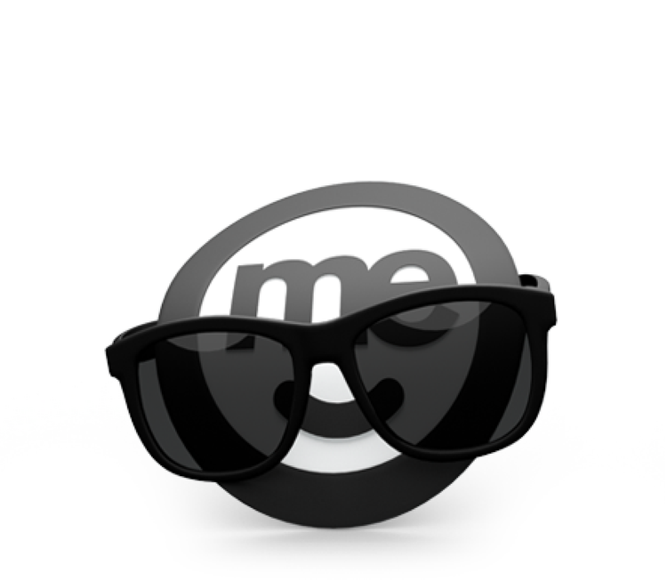 ME Bank logo partially covered by oversized black sunglasses