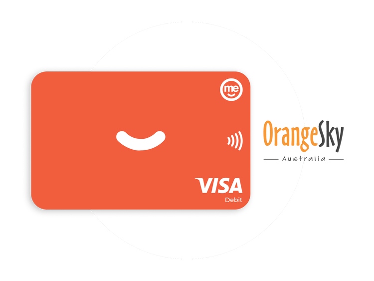 Orange ME Bank Visa debit card supporting Orange Sky Australia