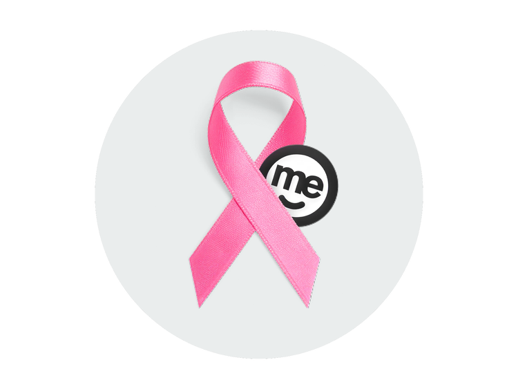Pink breast cancer awareness ribbon with the ME Bank logo