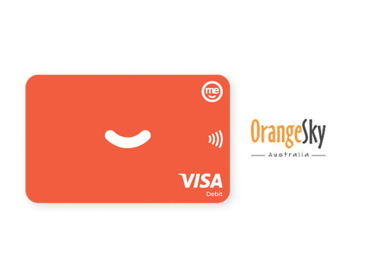 Orange ME Bank Visa debit card supporting Orange Sky Australia