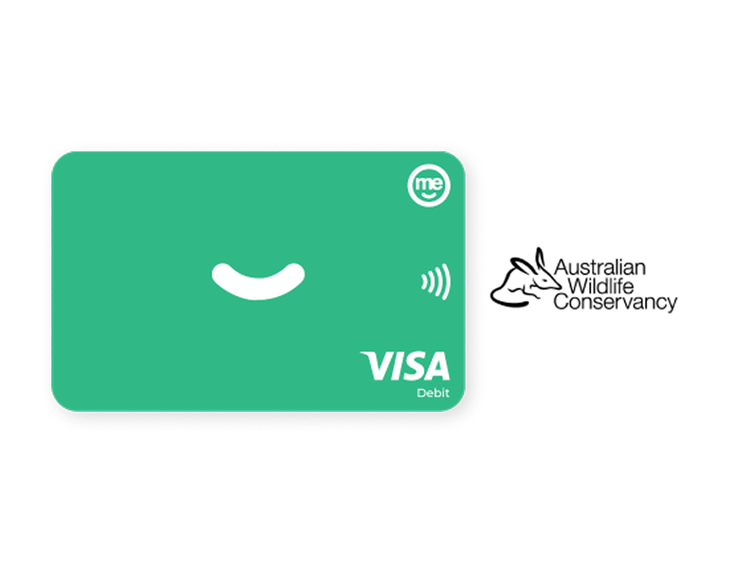 Green ME Bank Visa debit card on a white background
