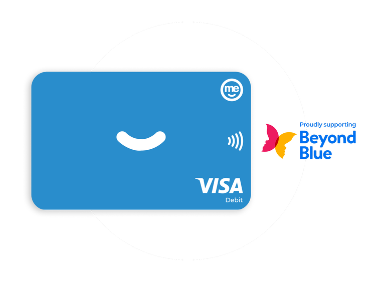 Blue ME Bank Visa debit card supporting Beyond Blue