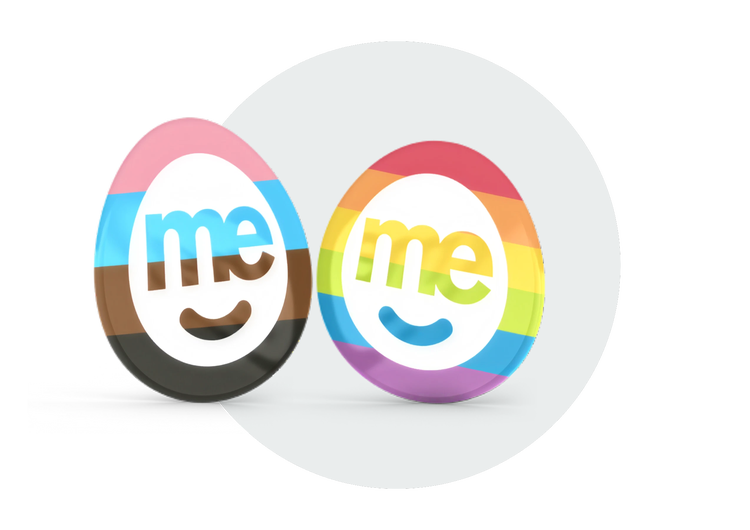 ME Bank logo icons featuring transgender and rainbow Pride flag colours