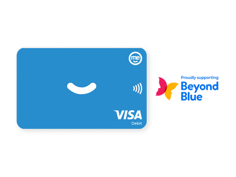 Blue ME Bank Visa debit card supporting Beyond Blue