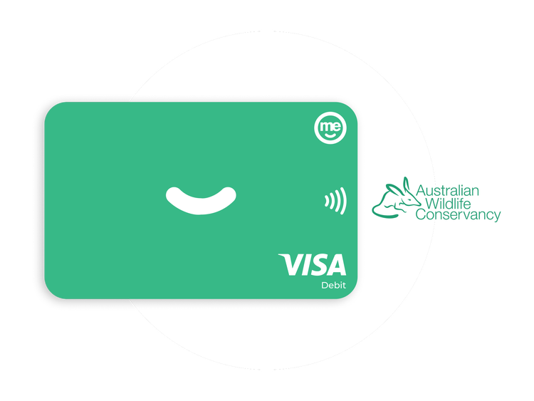 Green ME Bank Visa debit card supporting the Australian Wildlife Conservancy