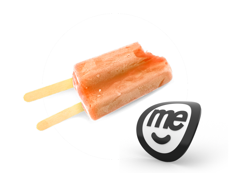 Orange ice block beside the ME Bank logo on a light background