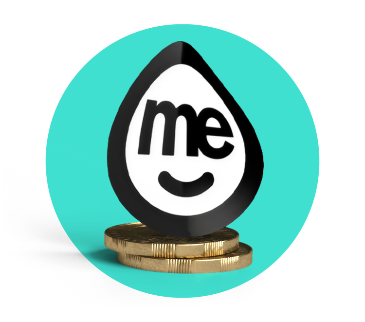 ME Bank logo displayed on stacked gold coins