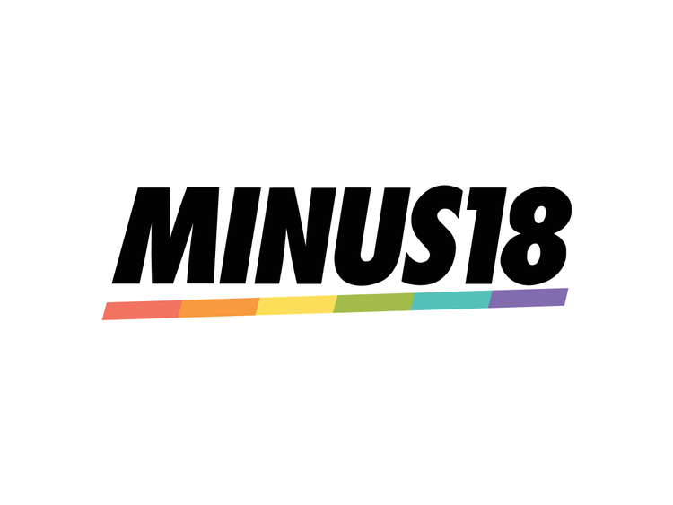 MINUS18 organisation logo with rainbow stripe