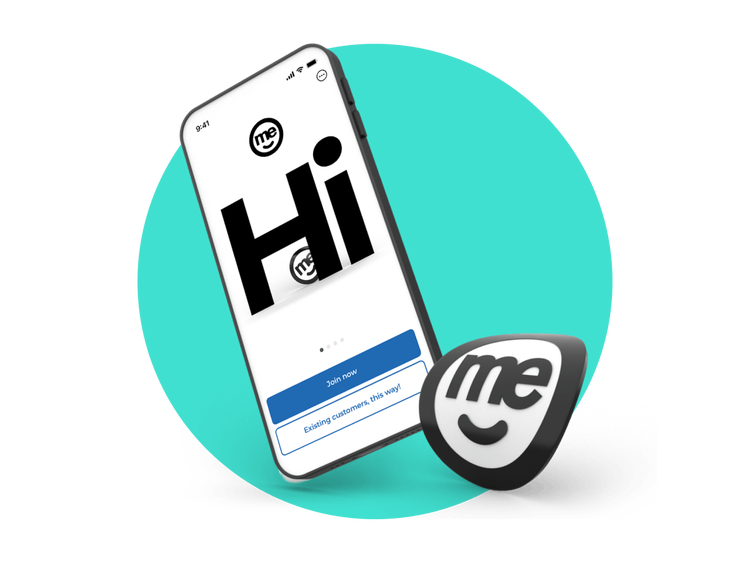Smartphone displaying the ME Bank app welcome screen with join now and login options