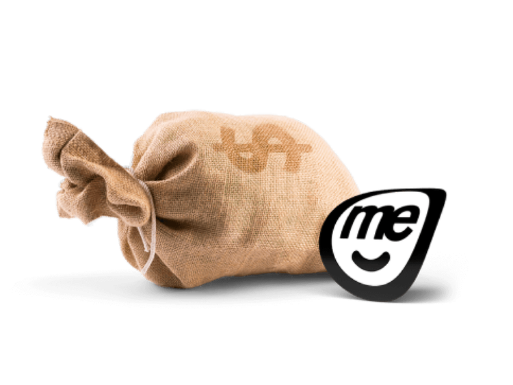Money bag beside the ME Bank logo