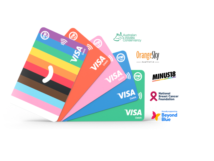Range of ME Bank Visa debit cards supporting community and charity partners