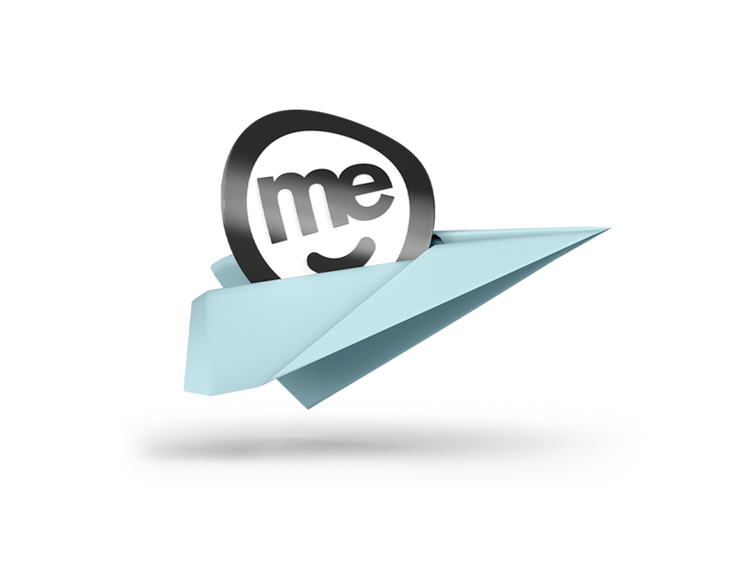 ME Bank logo riding a paper aeroplane