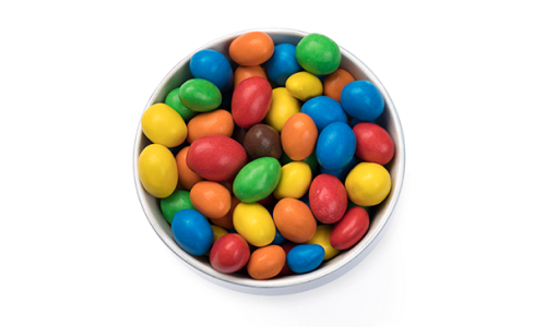 Bowl of colourful chocolates