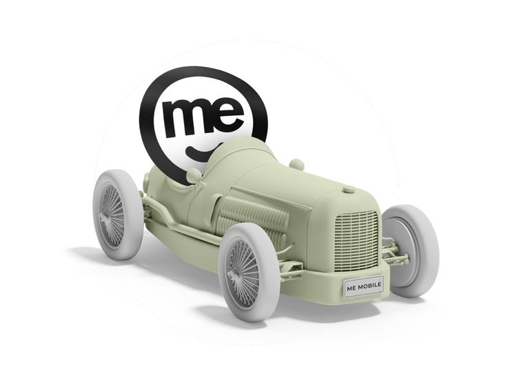 Vintage racing car with ME branding