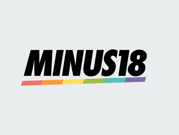 MINUS18 logo with rainbow underline representing LGBTQIA+ youth support organisation