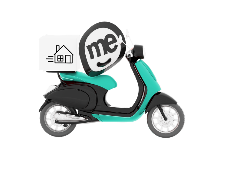 Scooter carrying a house delivery icon and ME branding