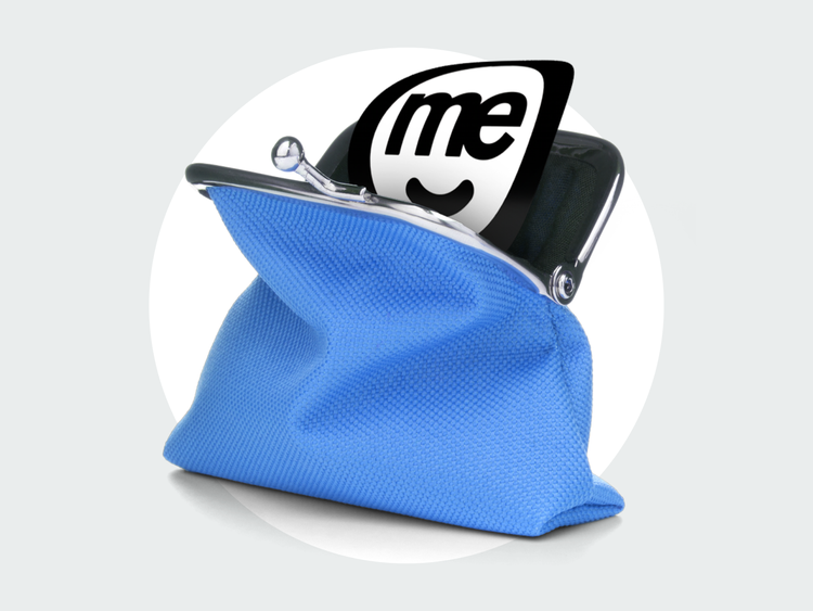 Open coin purse containing a wallet and ME logo