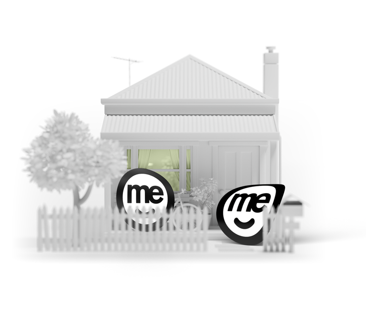 House with solar panels and ME branding