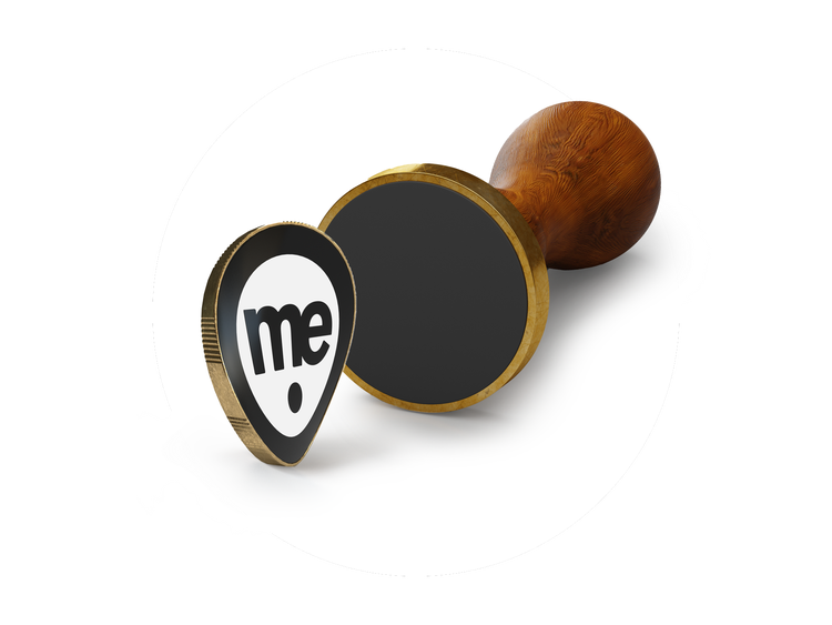 Rubber stamp and ME logo marker