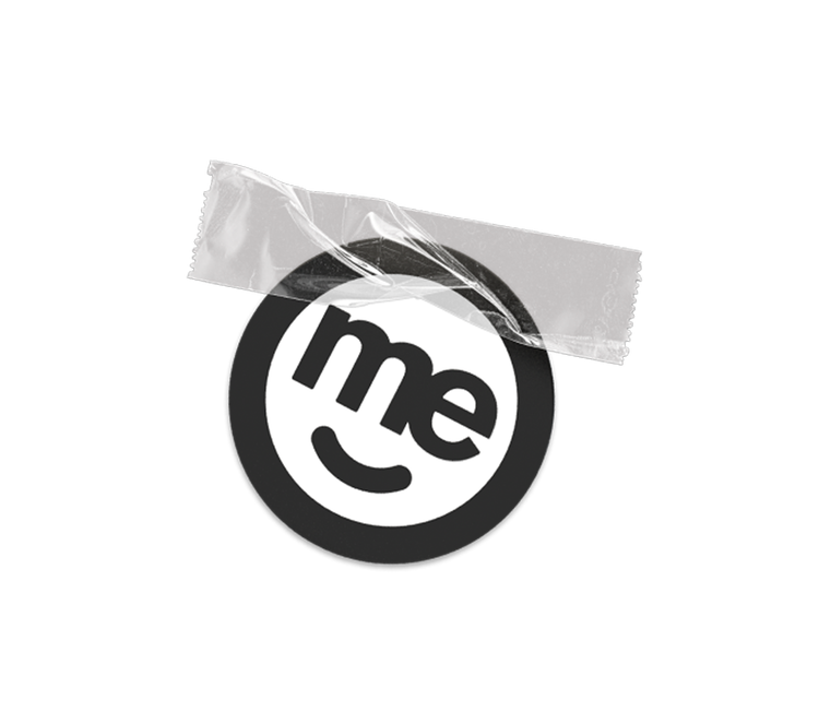 ME logo secured with adhesive tape