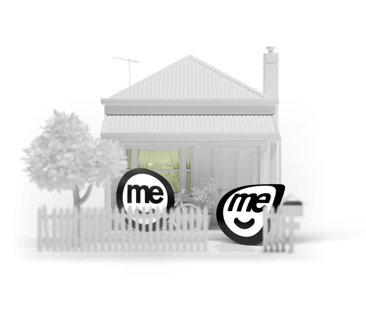 House with solar panels and ME branding