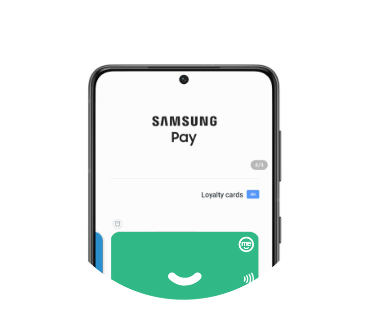 Samsung Pay screen displaying a ME Bank digital card