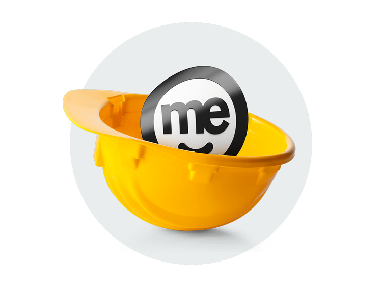 ME Bank logo inside a yellow safety hard hat