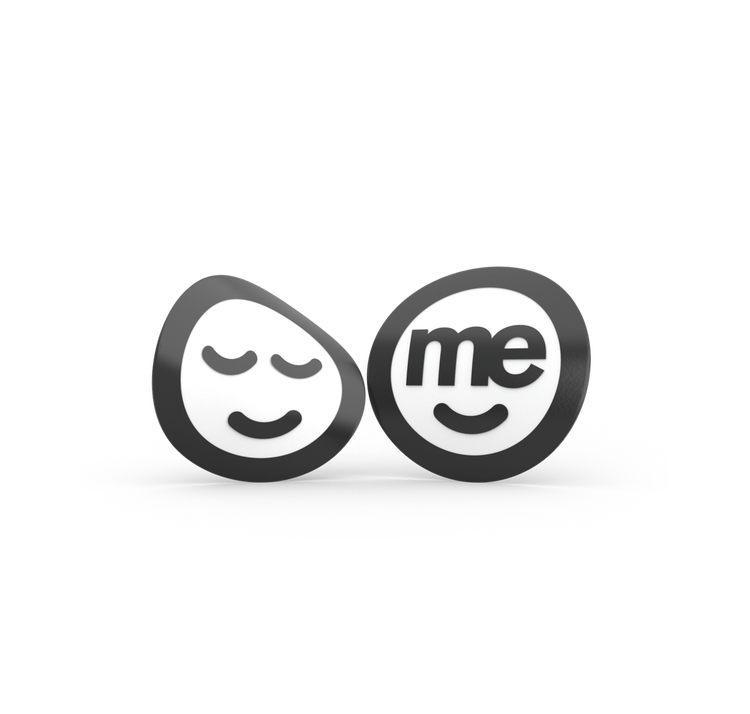 Two ME Bank logo icons, one featuring a smiling face symbol and the other the letters "me" in black and white.