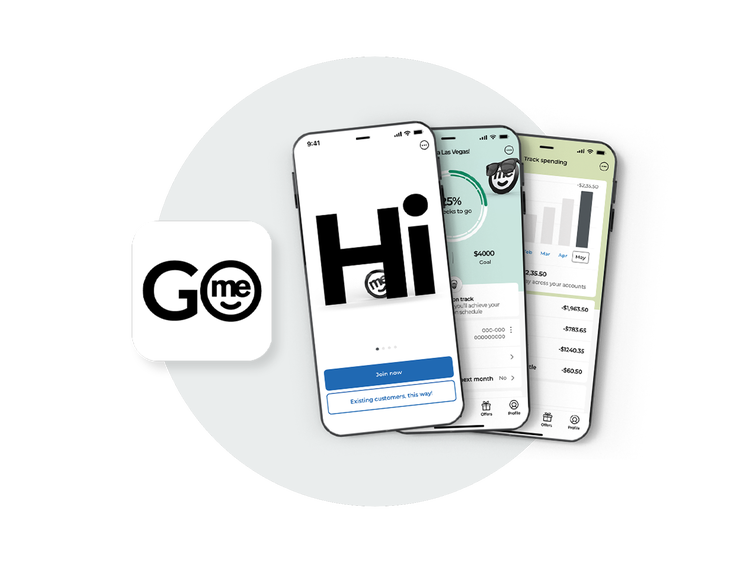 ME Go mobile app displayed on smartphones with budgeting and spending tracking features