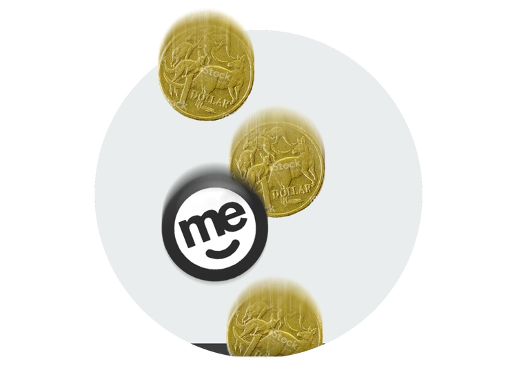 ME logo surrounded by coins