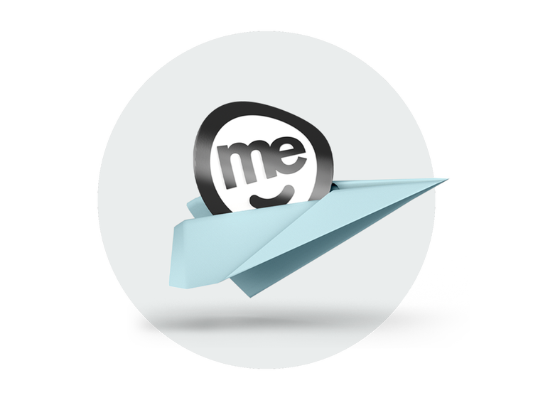ME logo on a paper aeroplane