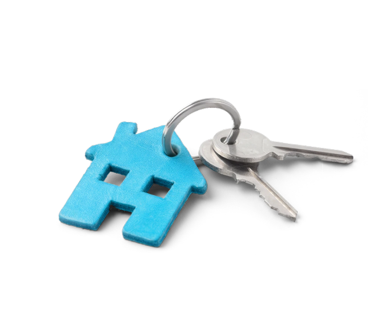 House-shaped keyring with keys