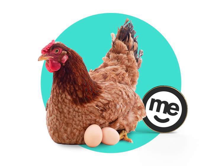 Hen with eggs beside the ME logo