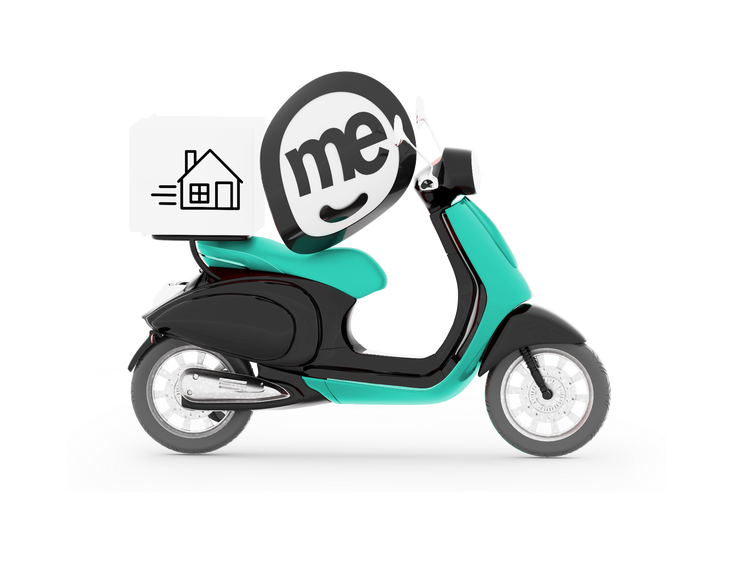 Branded ME Bank scooter carrying home documents