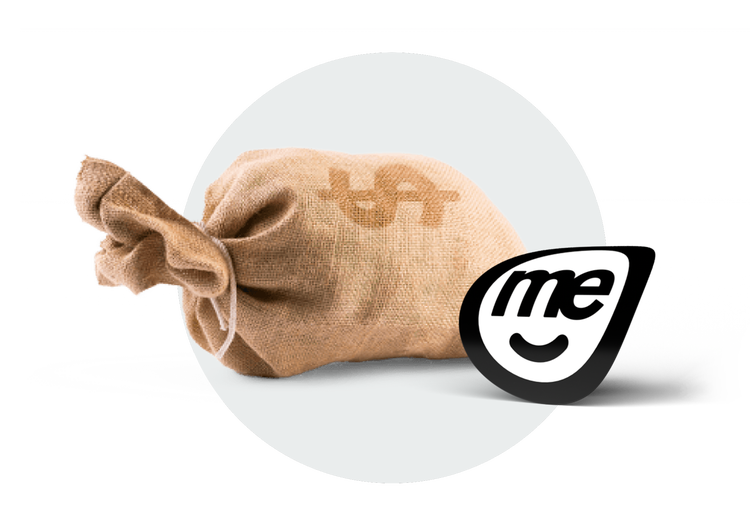 Money bag beside the ME Bank logo