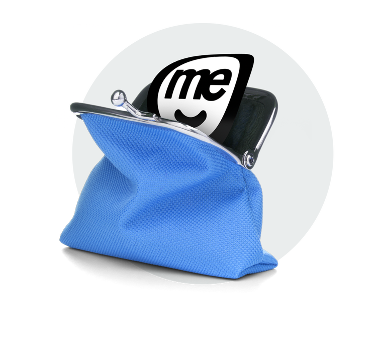 Blue coin purse and ME Bank logo