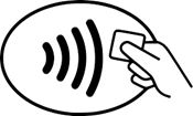 Hand tapping a contactless payment symbol with a card