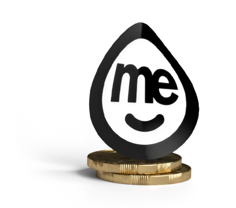ME Bank logo standing on stacked coins