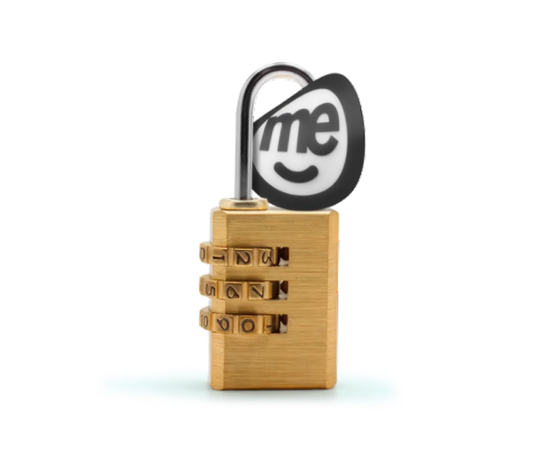 Open combination padlock with a ME Bank logo behind it