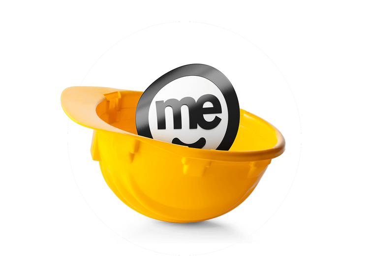 ME Bank logo inside a yellow construction hard hat