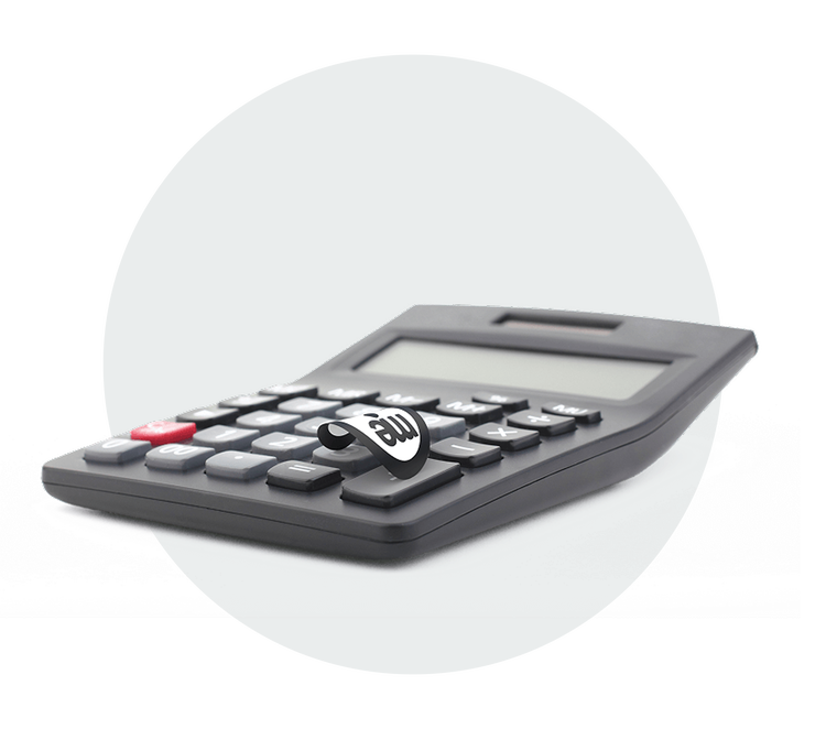 Calculator with a ME Bank logo placed on the keypad