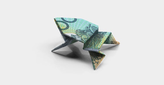Origami frog folded from an Australian banknote