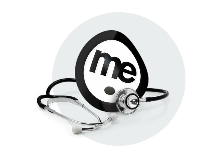 Stethoscope wrapped around a ME Bank logo