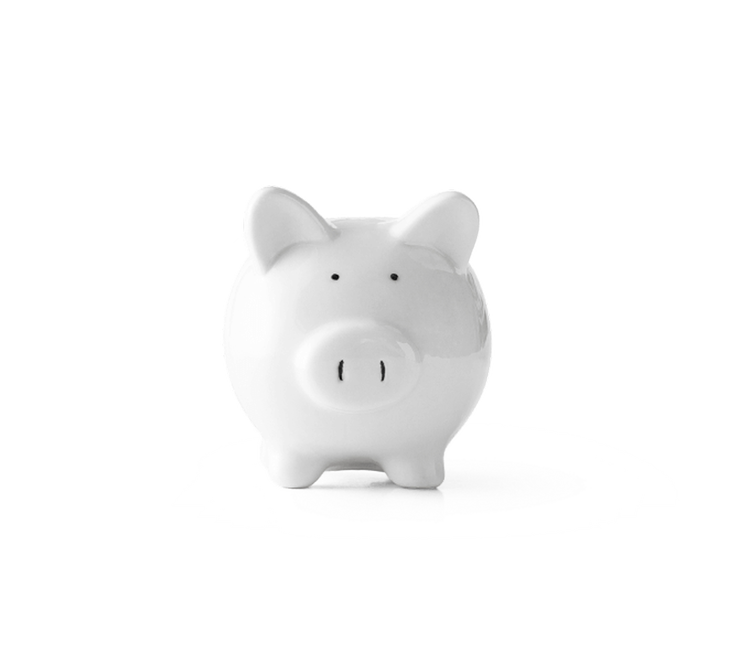 White ceramic piggy bank on a white background